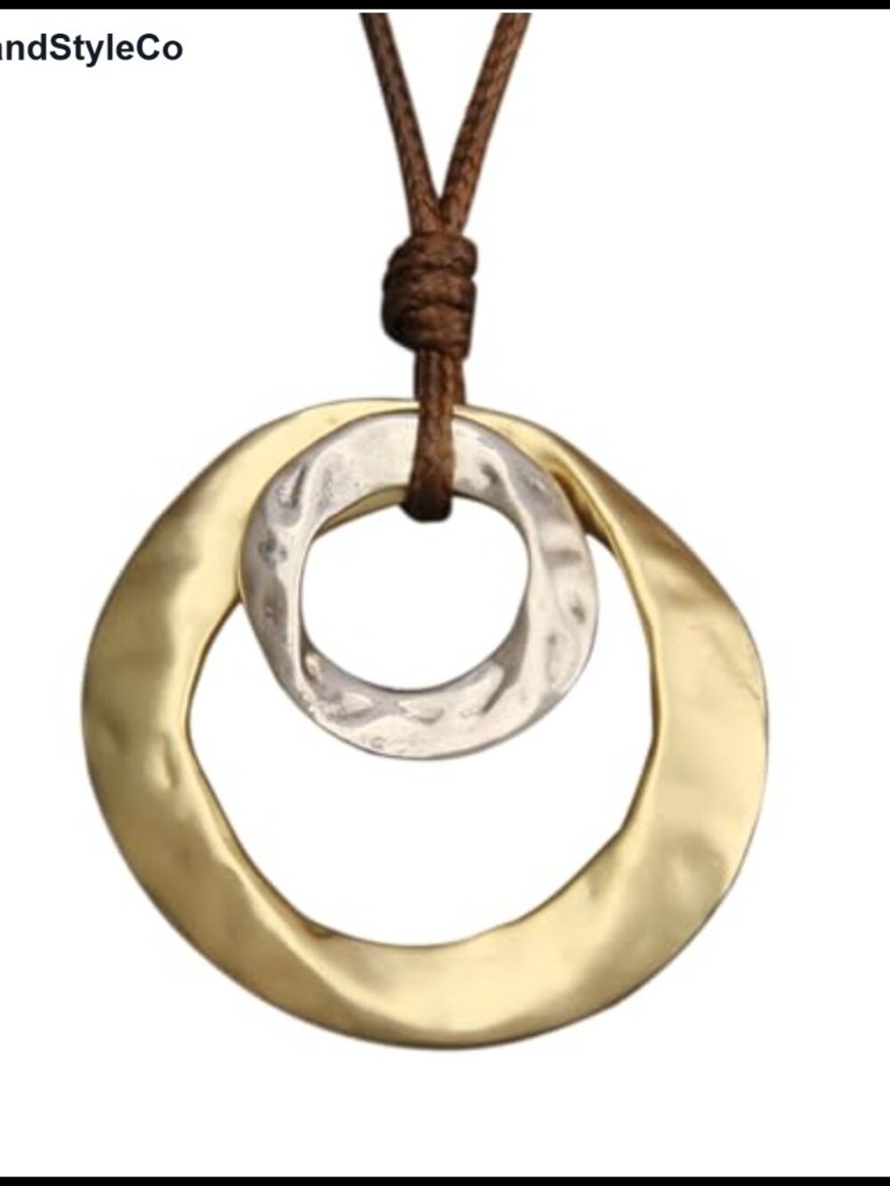 Boho Faux Leather Cord Necklace Long Gold Alloy Pendant